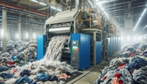 Illustration d'une usine recyclant des textiles