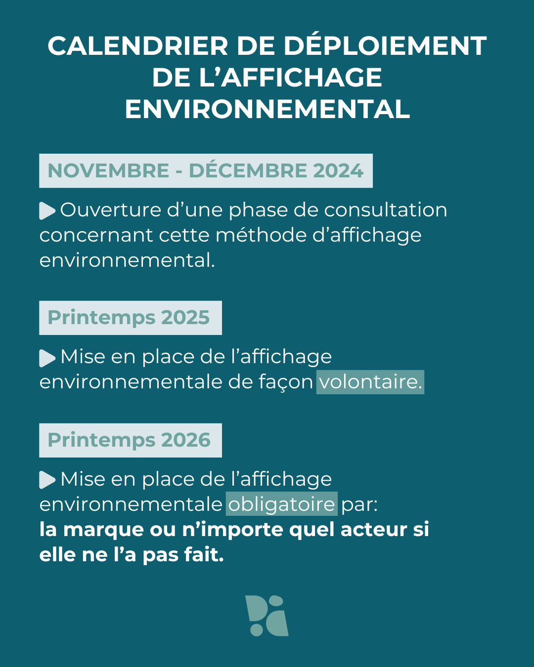 Illustration des étapes du déploiement de l'affichage environnemental