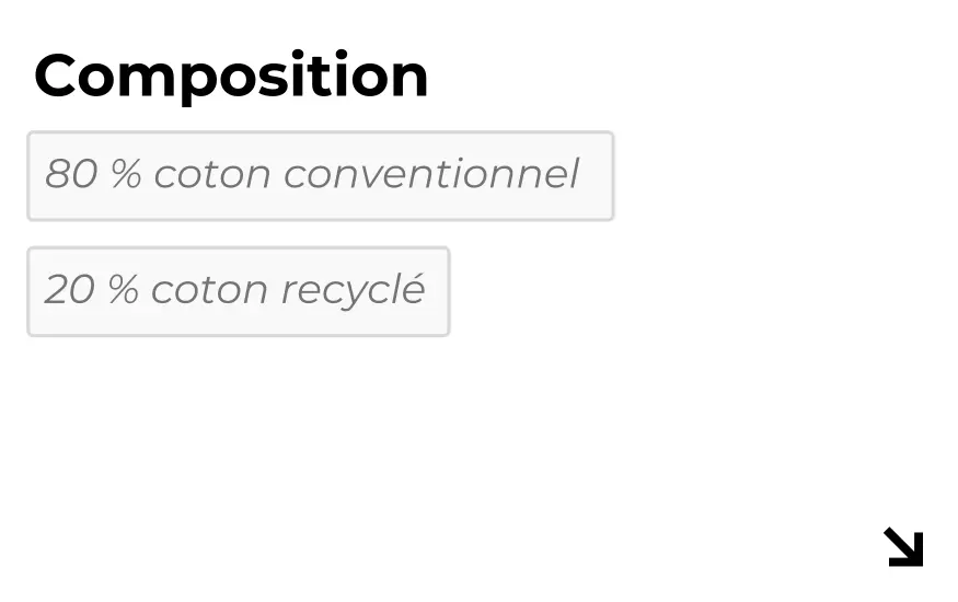 Carte de composition produit sur la plateforme d’éco-conception textile et chaussure Darwie 360